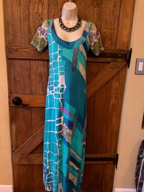 Save The Queen Teal & Turquoise Patterned Maxi Dress